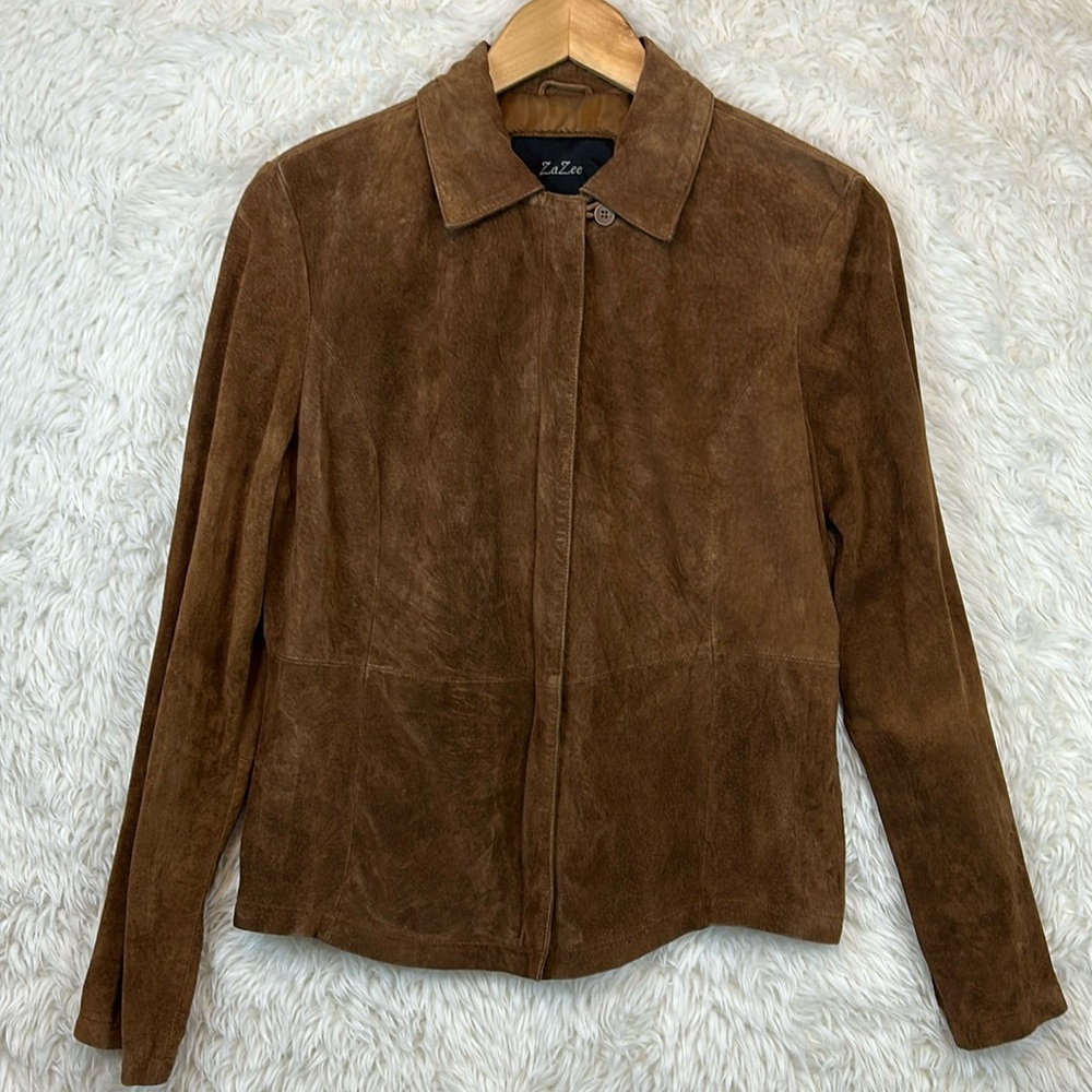 Za Zee Brown Leather Zip Front Unlined Jacket